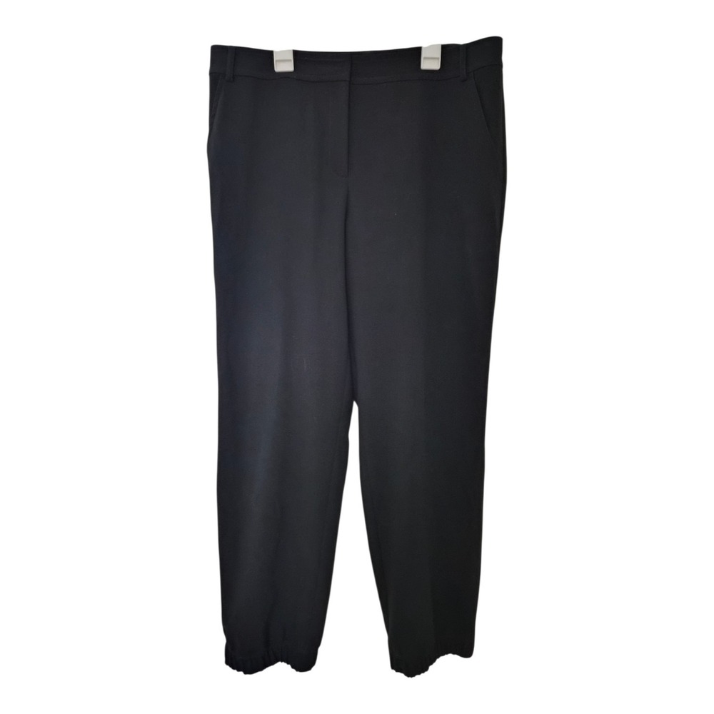 St. John Black Ankle Pants Size 12 USA Made Elastic Hem Pull On Luxury